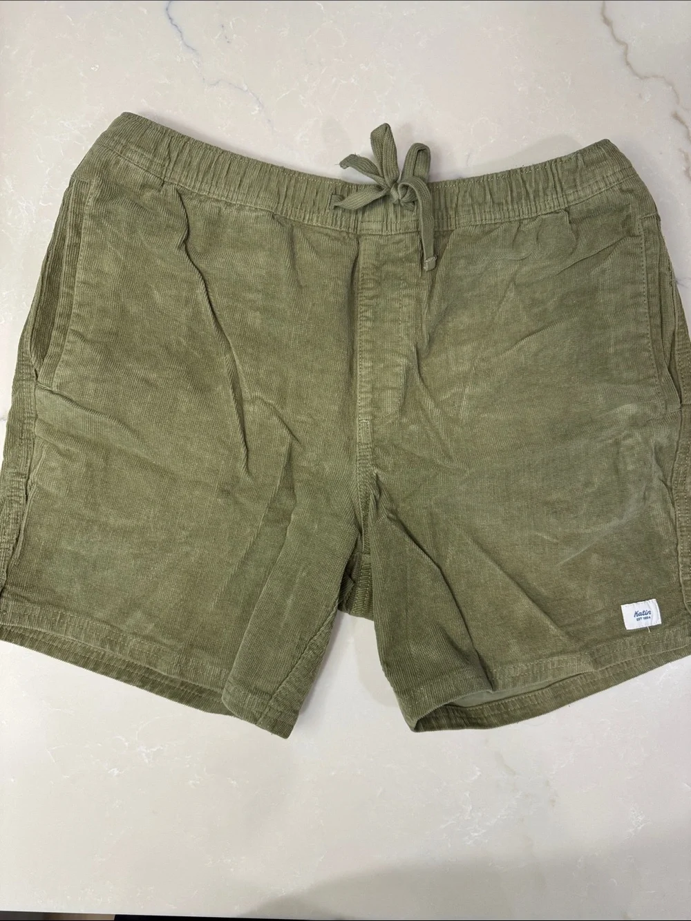 Katin Men's Olive Green Corduroy Drawstring Shorts Large